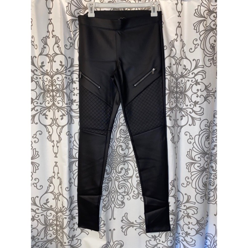Express black pleather pleated & zipper leggings